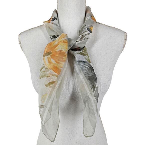 VINTAGE ELEGANT WOMEN'S FLORAL SCARF IN SUNSET HUES SIZE 30" x 30" - Picture 1 of 6